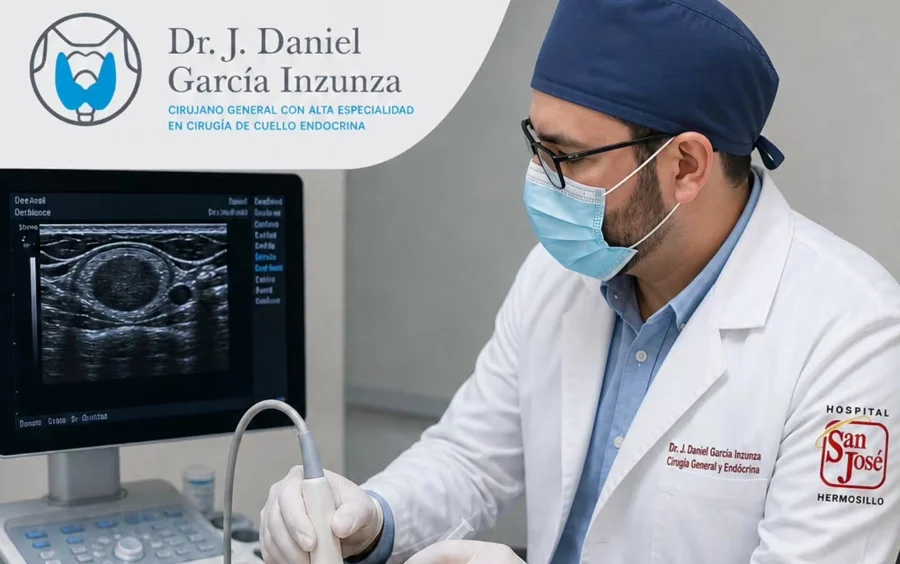 El Dr. Daniel García Inzunza realizando un ultrasonido de tiroides